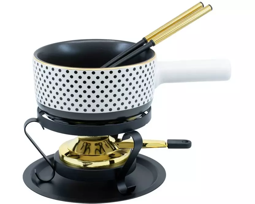 Kadastar Käsefondue-Set Dots 5 Teile, Schwarz