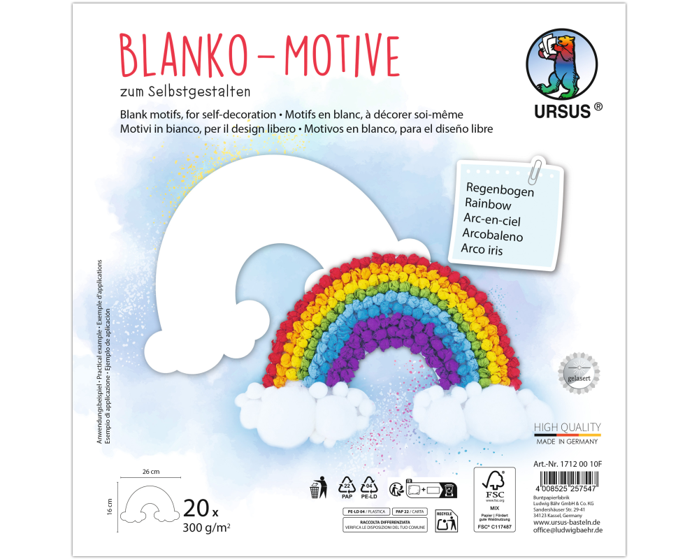URSUS Blanko Motive 23x23cm 17120010F Regenbogen 20 Blatt