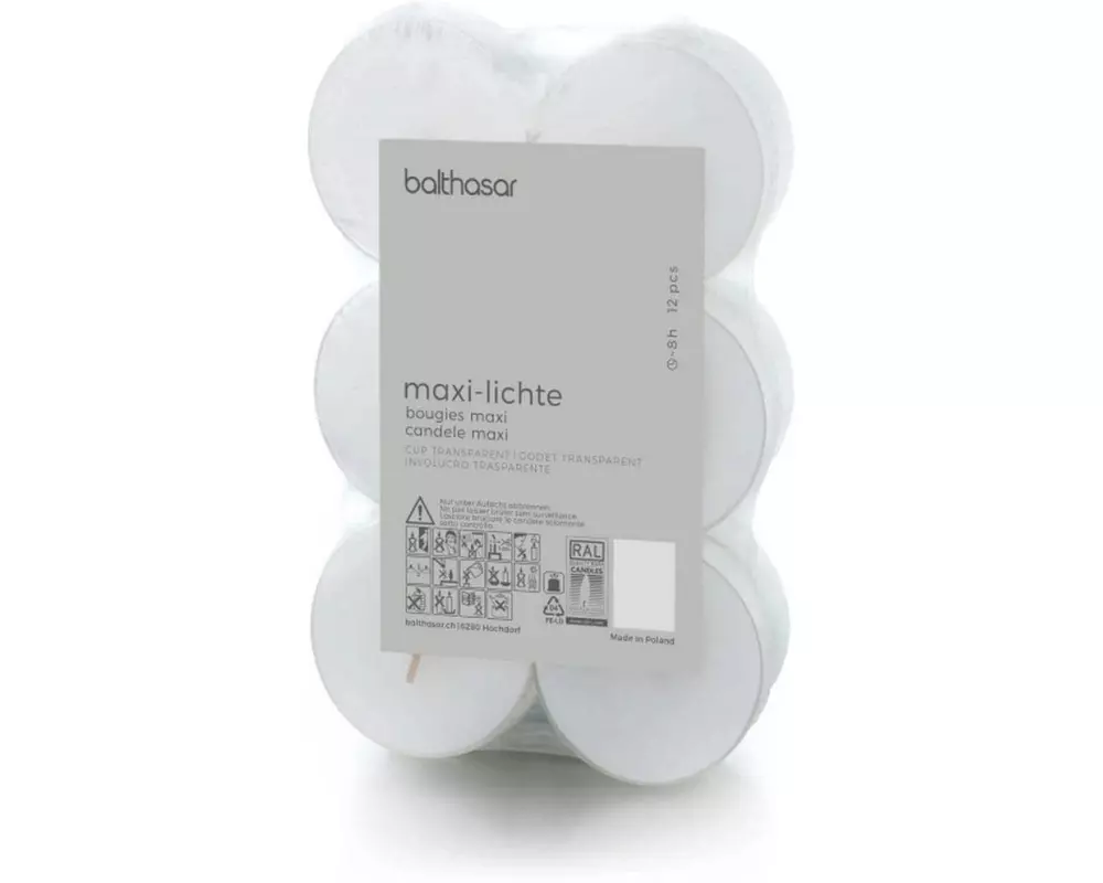 balthasar Teelichter Maxi, PC Hülle, 5.7 x 2.1 cm, 12 Stück