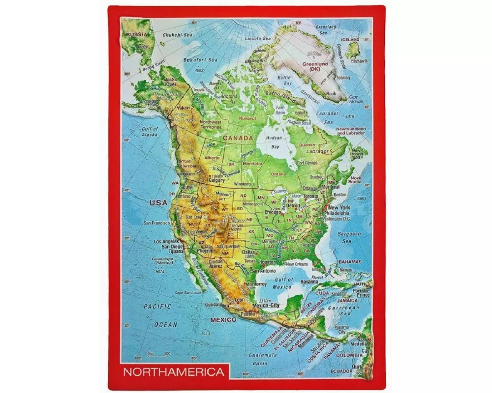 Reliefpostkarte Nordamerika