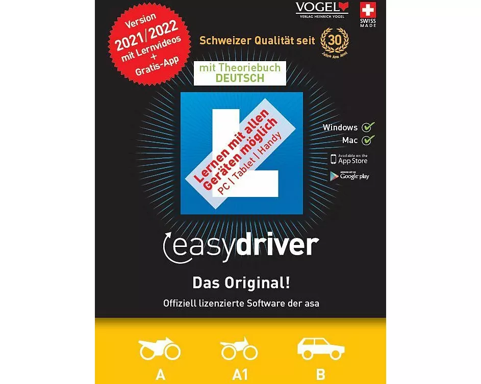 easydriver. Version 2021. Kategorie A und B. Software mit Theoriebuch DEUTSCH