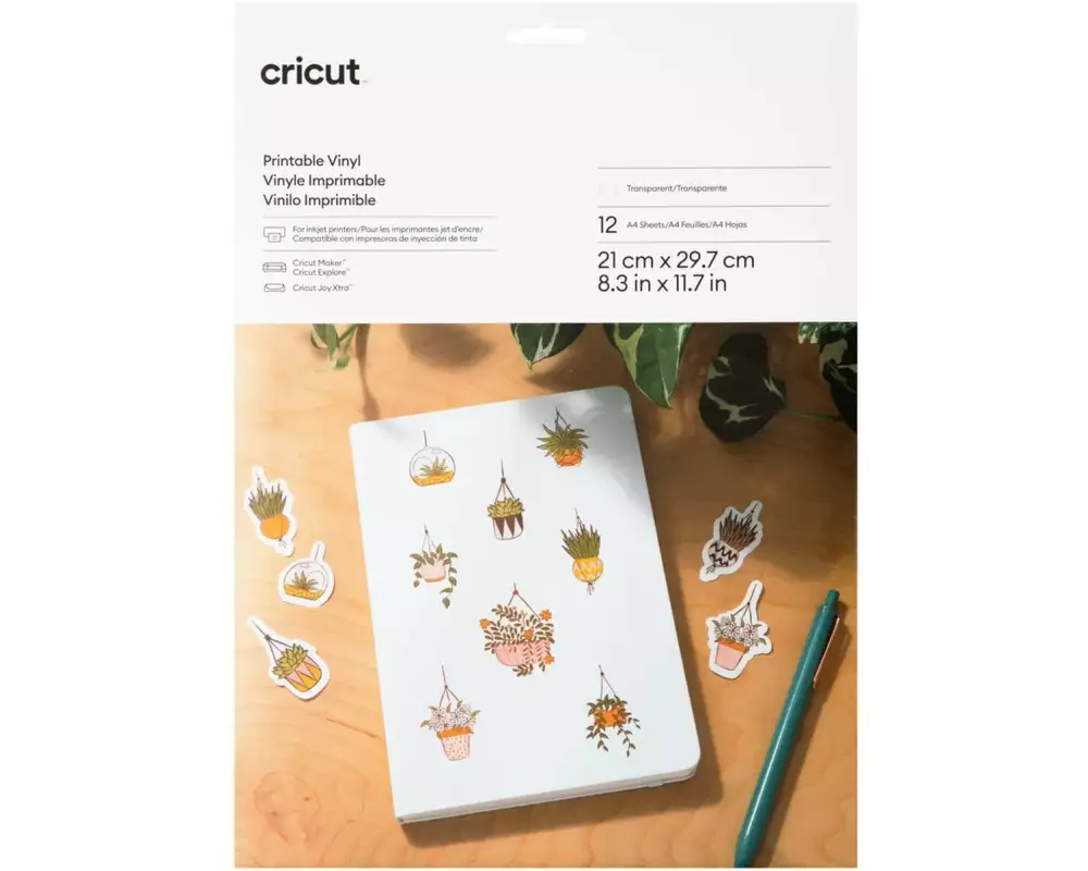 Cricut Vinylfolie Joy Xtra bedruckbar A4, 12 Stück, Transparent