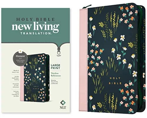 NLT Large Print Thinline Reference Zipper Bible, Filament Enabled (Leatherlike, Meadow Navy & Pink, Red Letter)