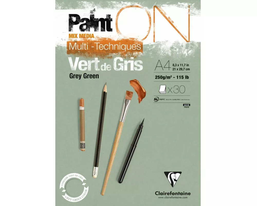 PaintON, Block A4 kopfseitig geleimt, 30 Blatt grüngrau 250g
