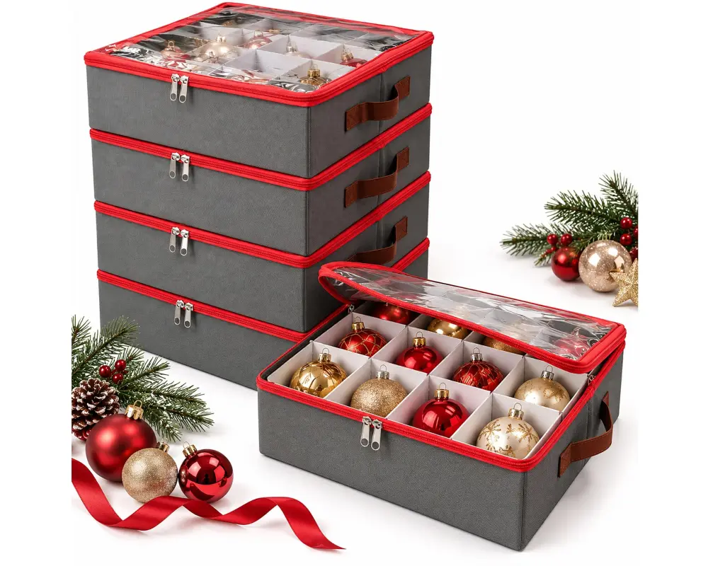 relaxdays Aufbewahrungsboxen Weihnachtskugeln Grau/Rot