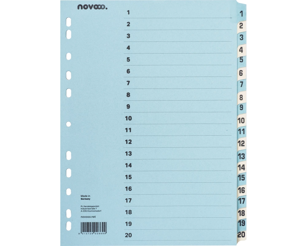 novooo. Register A4, 1 Reihe, 20 Tabs Blau/Beige