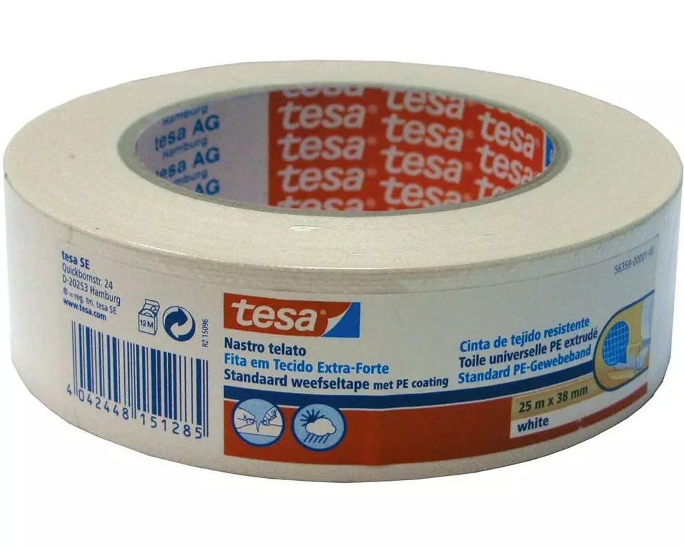 tesa Gewebeband 25 m x 38 mm, Weiss