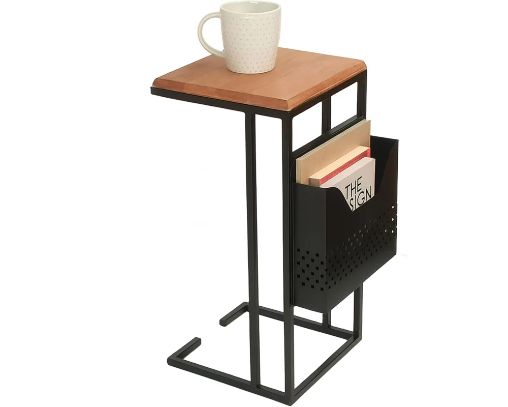 relaxdays Beistelltisch in C-Form Mango 63 x 30 Braun/Schwarz