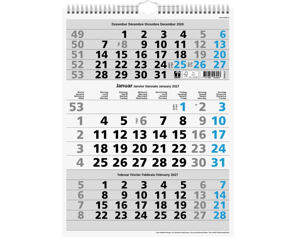 Simplex 3-Monatskalender 2027