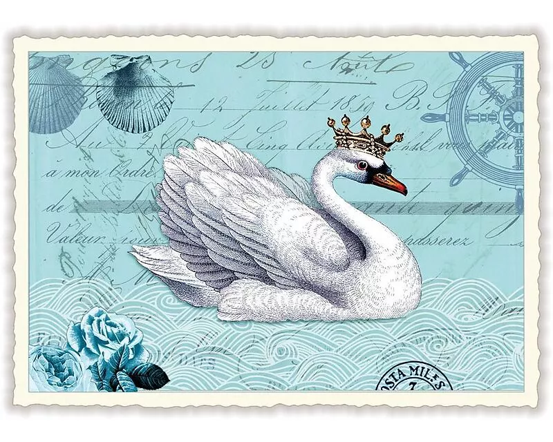 Postkarte / Schwan mit Krone / quer / blanko