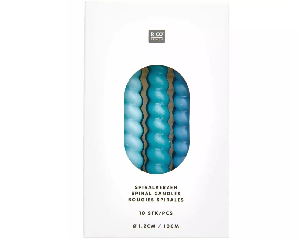 Spiralkerzen, Smokey Blau Mix, 10 Stk, Ø 1,2 cm x 10 cm hoch