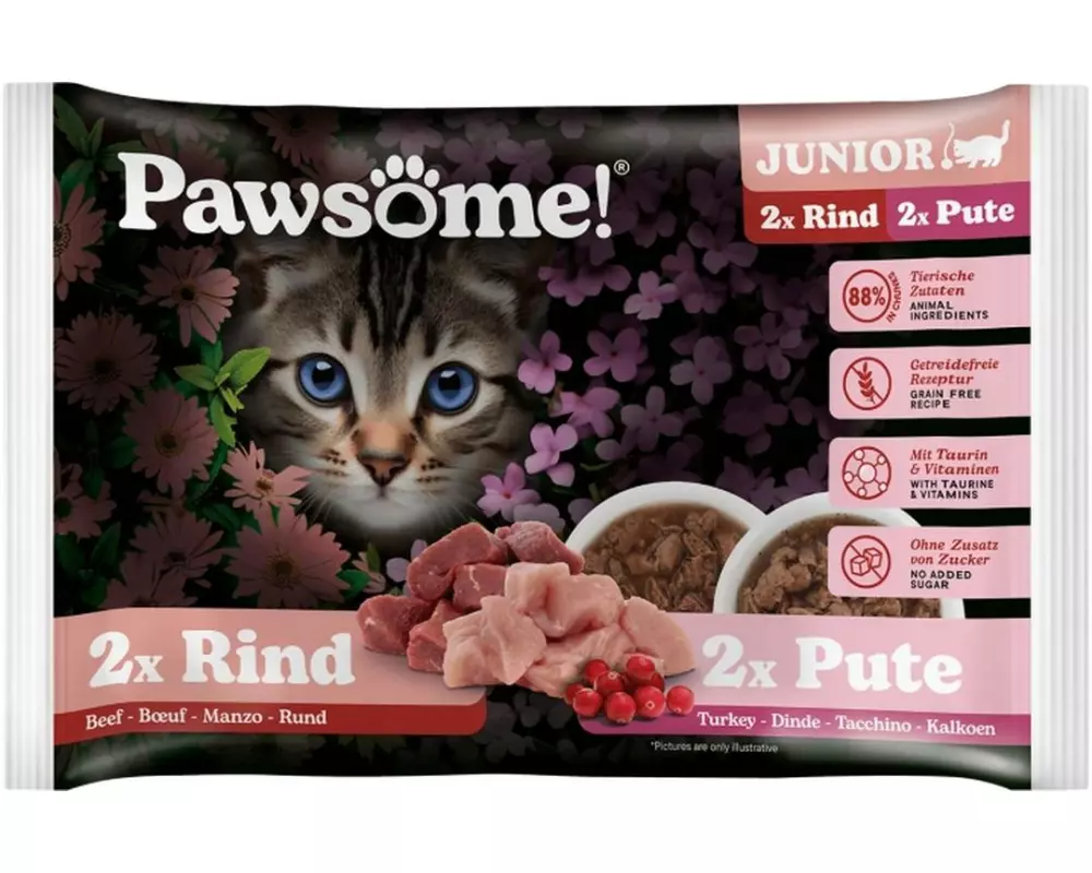 Pawsome Cat Superfood Junior Rind & Pute 4 x 85 g