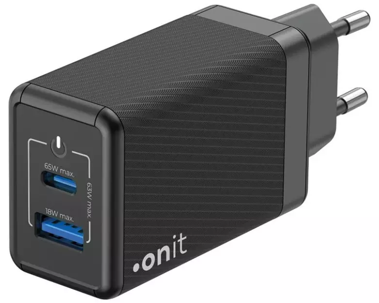onit USB-Wandladegerät Dual QC4+ 65 W GaN Schwarz