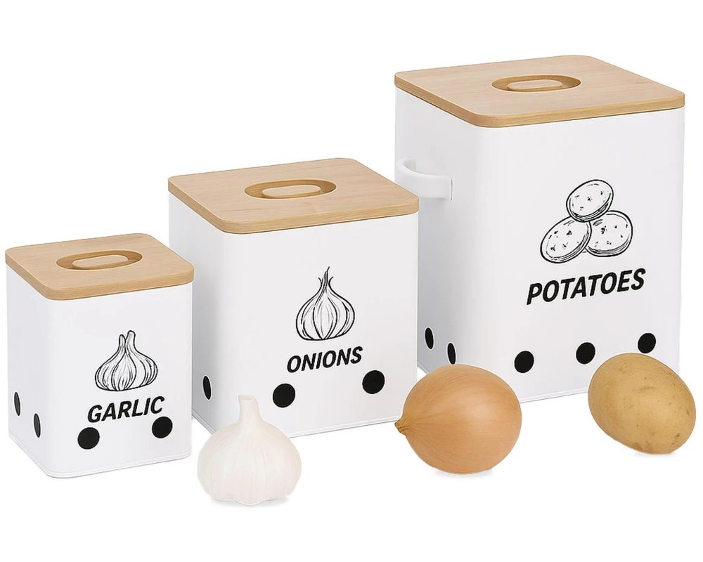 relaxdays Kartoffelbehälter 3er Set, Weiss