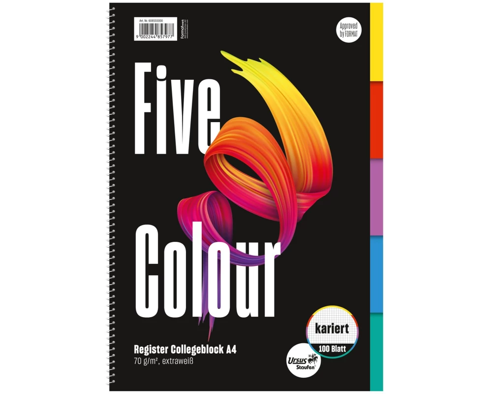 Ursusgreen Notizbuch Five Color Spiral A4, 100 Blatt, kariert
