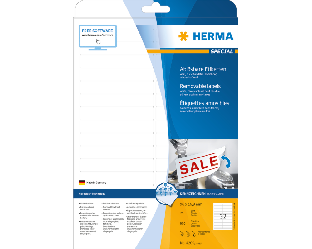 HERMA Etiketten SPECIAL 96x16.9mm 4209 weiss,non-perm. 800 St./25 Bl.