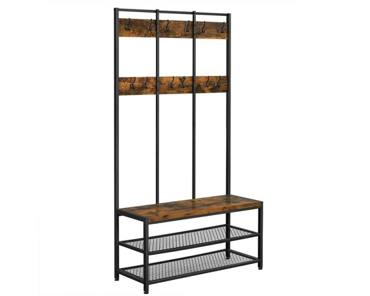 VASAGLE Wandgarderobe 100 cm x 184 cm, Braun/Schwarz