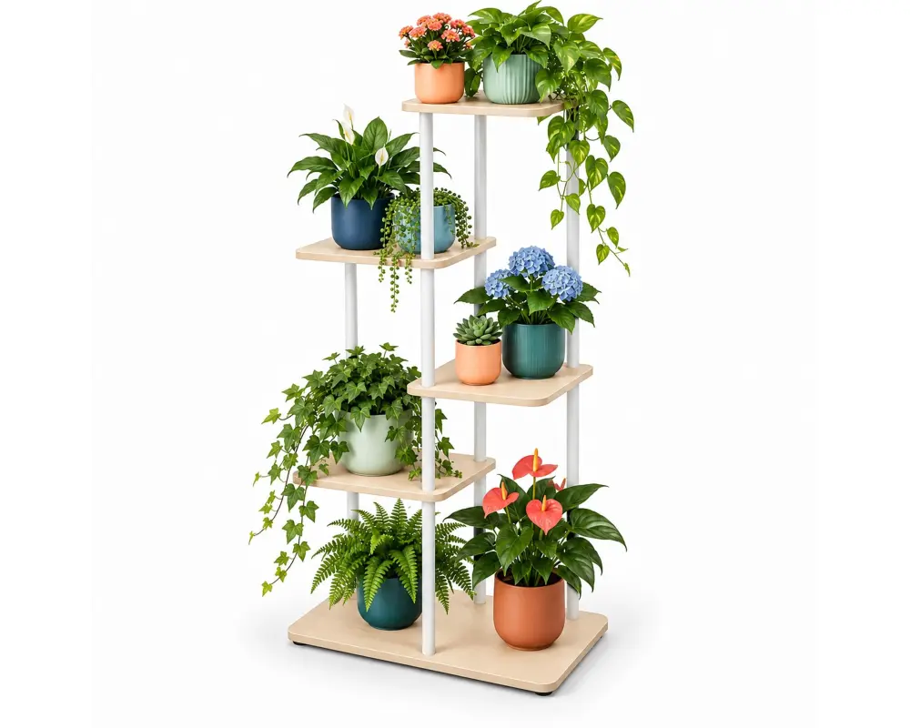 relaxdays Pflanzentreppe Eisen MDF Hellbraun Weiss 107 x 58 x 58 cm