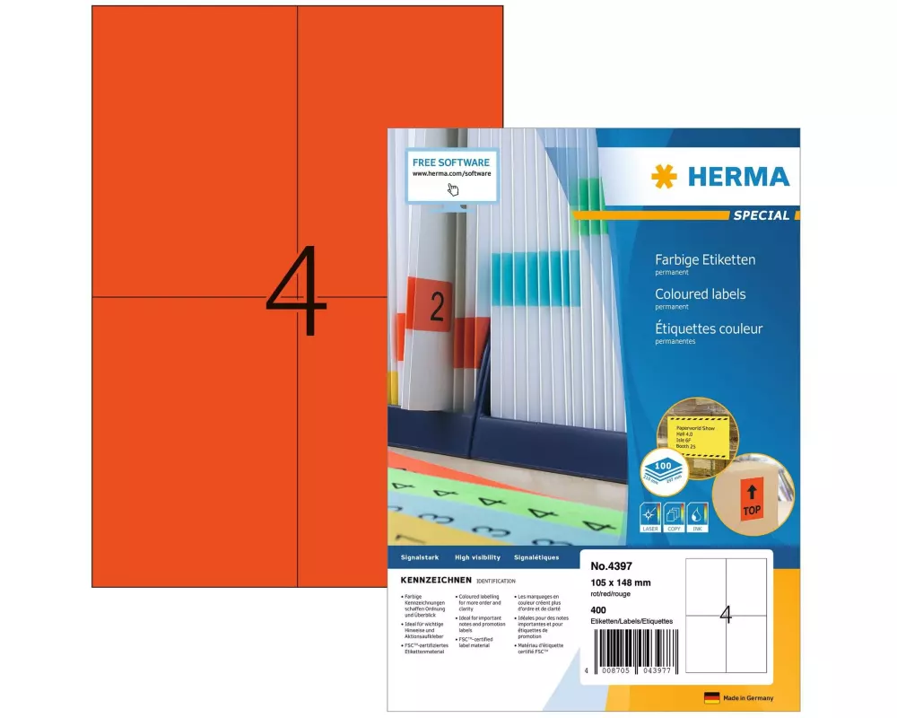 HERMA Universal-Etiketten 105 x 148 mm Rot, 400 Etiketten