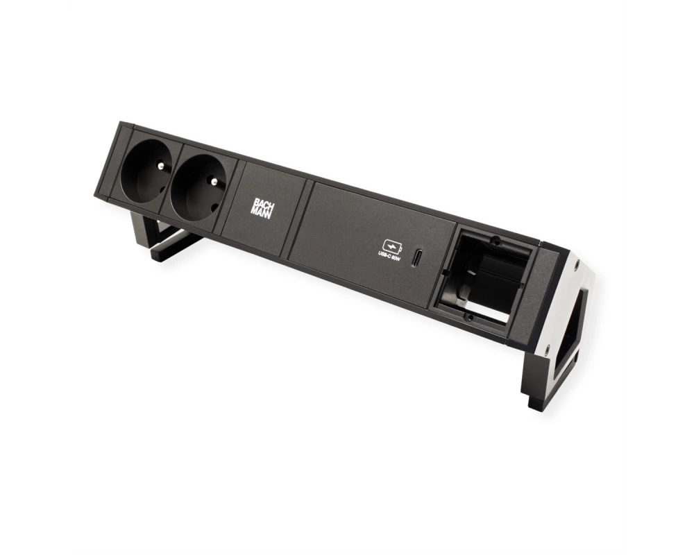 BACHMANN DESK2 2xUTE 1xUSB C 60W 1xCM 0,2m GST18 RAL9005